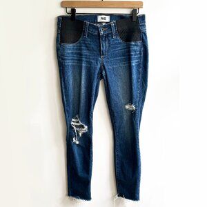 Paige Maternity Verdugo Ankle Distressed denim, Underbelly side panels, Size 27